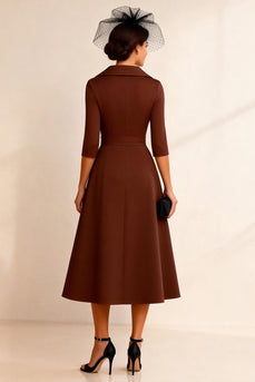 Chocolate A Line Notched Lapel Midi Mother of the Bride Dress