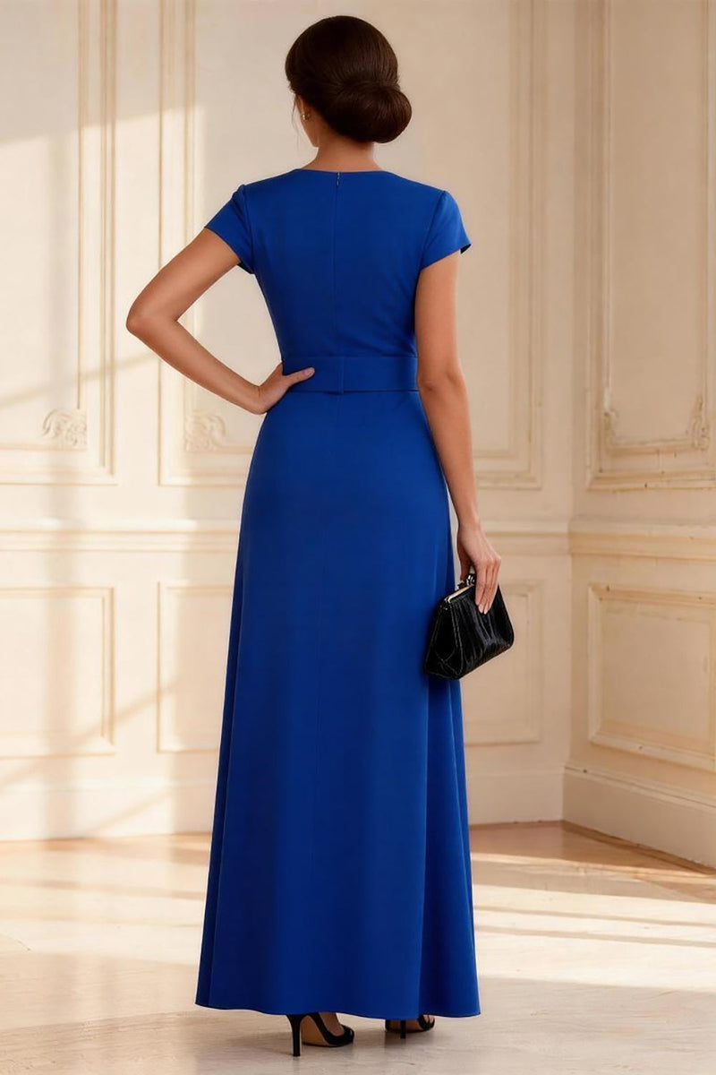 Load image into Gallery viewer, Royal Blue Sheath V Neck Long Mother of the Bride Dress with Slit