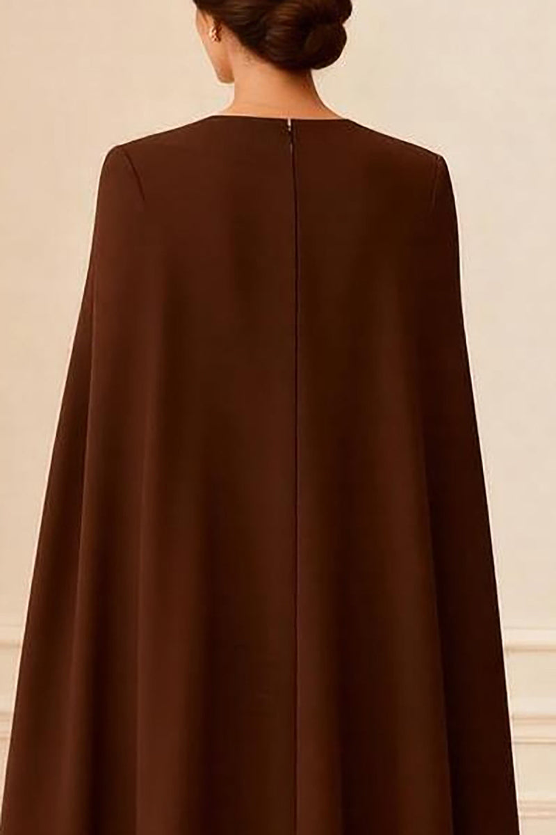 Load image into Gallery viewer, Chocolate Double Breasted V Neck Ankle Length Mother of the Bride Dress with Cape