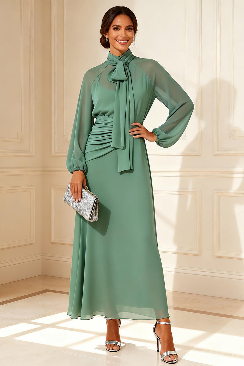 Load image into Gallery viewer, Sage Green High Neck A Line Chiffon Long Mother of the Bride Dress