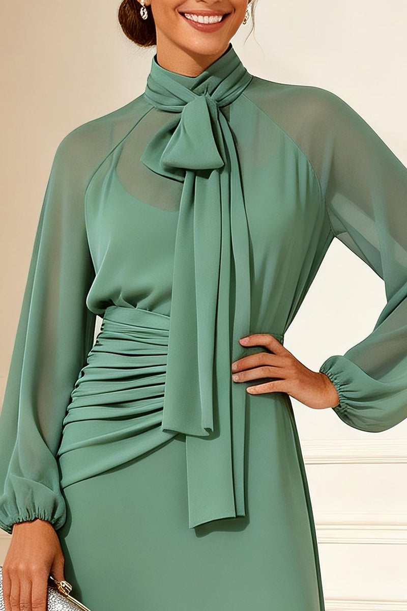 Load image into Gallery viewer, Sage Green High Neck A Line Chiffon Long Mother of the Bride Dress