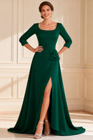 Load image into Gallery viewer, Dark Green A Line Round Neck Long Mother of the Bride Dress with Slit