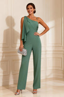 Load image into Gallery viewer, One Shoulder Sage Green Maxi Mother of the Bride Jumpsuits with Ruffles