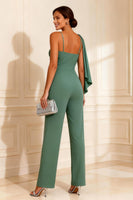Load image into Gallery viewer, One Shoulder Sage Green Maxi Mother of the Bride Jumpsuits with Ruffles