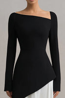Load image into Gallery viewer, Black and White Asymmetrical Neck Sheath Long Sleeves Formal Dress