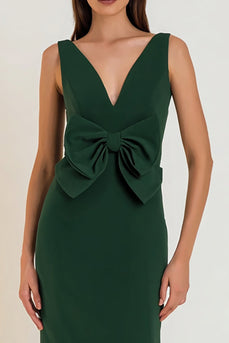 Dark Green V-Neck Mermaid Long Formal Dress with Bow