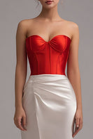 Load image into Gallery viewer, Red and White Mermaid Sweetheart Long Corset Formal Dress with Slit