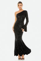 Load image into Gallery viewer, Sparkly Black One Shoulder Long Sleeves Sequin Formal Dress