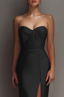 Load image into Gallery viewer, Black Sweetheart Sheath Satin Long Formal Dress with Slit