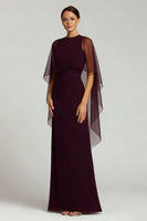 Load image into Gallery viewer, Burgundy Crew Neck Chiffon Sheath Long Formal Dress with Cape
