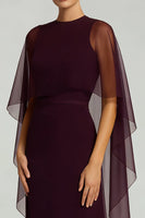 Load image into Gallery viewer, Burgundy Crew Neck Chiffon Sheath Long Formal Dress with Cape