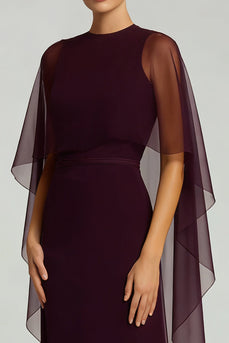 Burgundy Crew Neck Chiffon Sheath Long Formal Dress with Cape