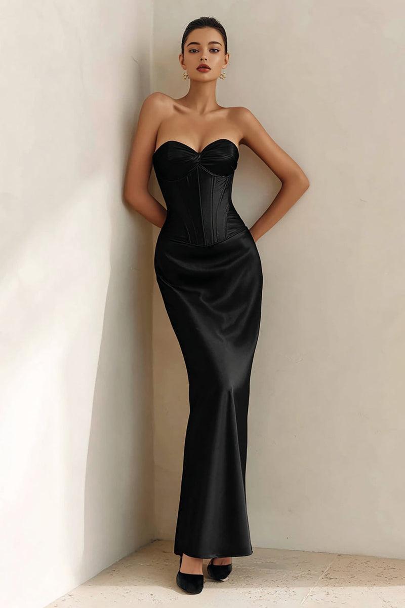 Load image into Gallery viewer, Black Satin Sweetheart Mermaid Long Corset Formal Dress