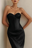 Load image into Gallery viewer, Black Satin Sweetheart Mermaid Long Corset Formal Dress