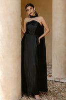 Load image into Gallery viewer, Black Neck Scarf Satin Long Formal Dress