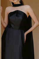 Load image into Gallery viewer, Black Neck Scarf Satin Long Formal Dress