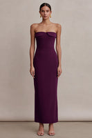 Load image into Gallery viewer, Plum Strapless Satin Long Sheath Formal Dress
