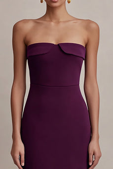 Plum Strapless Satin Long Sheath Formal Dress