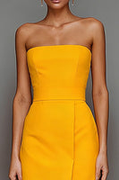 Load image into Gallery viewer, Yellow Strapless Sheath Long Satin Formal Dress with Slit