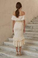 Load image into Gallery viewer, Ivory Mermaid Satin Ruffled Midi Engagement Dress