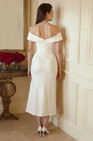 Load image into Gallery viewer, Ivory Bodycon Off the Shoulder Satin Midi Engagement Dress with Slit