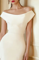 Load image into Gallery viewer, Ivory Bodycon Off the Shoulder Satin Midi Engagement Dress with Slit