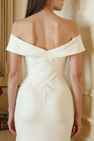 Load image into Gallery viewer, Ivory Bodycon Off the Shoulder Satin Midi Engagement Dress with Slit