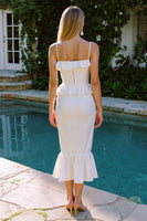 Load image into Gallery viewer, White Satin Spaghetti Straps Mermaid Midi Engagement Dress with Ruffles