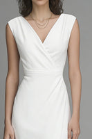 Load image into Gallery viewer, White Satin V-Neck Sheath Long Wedding Reception Dress with Slit
