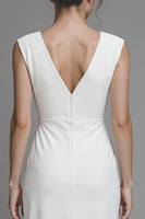 Load image into Gallery viewer, White Satin V-Neck Sheath Long Wedding Reception Dress with Slit