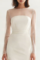 Load image into Gallery viewer, Ivory Bateau Neck Satin Midi Engagement Dress with Slit