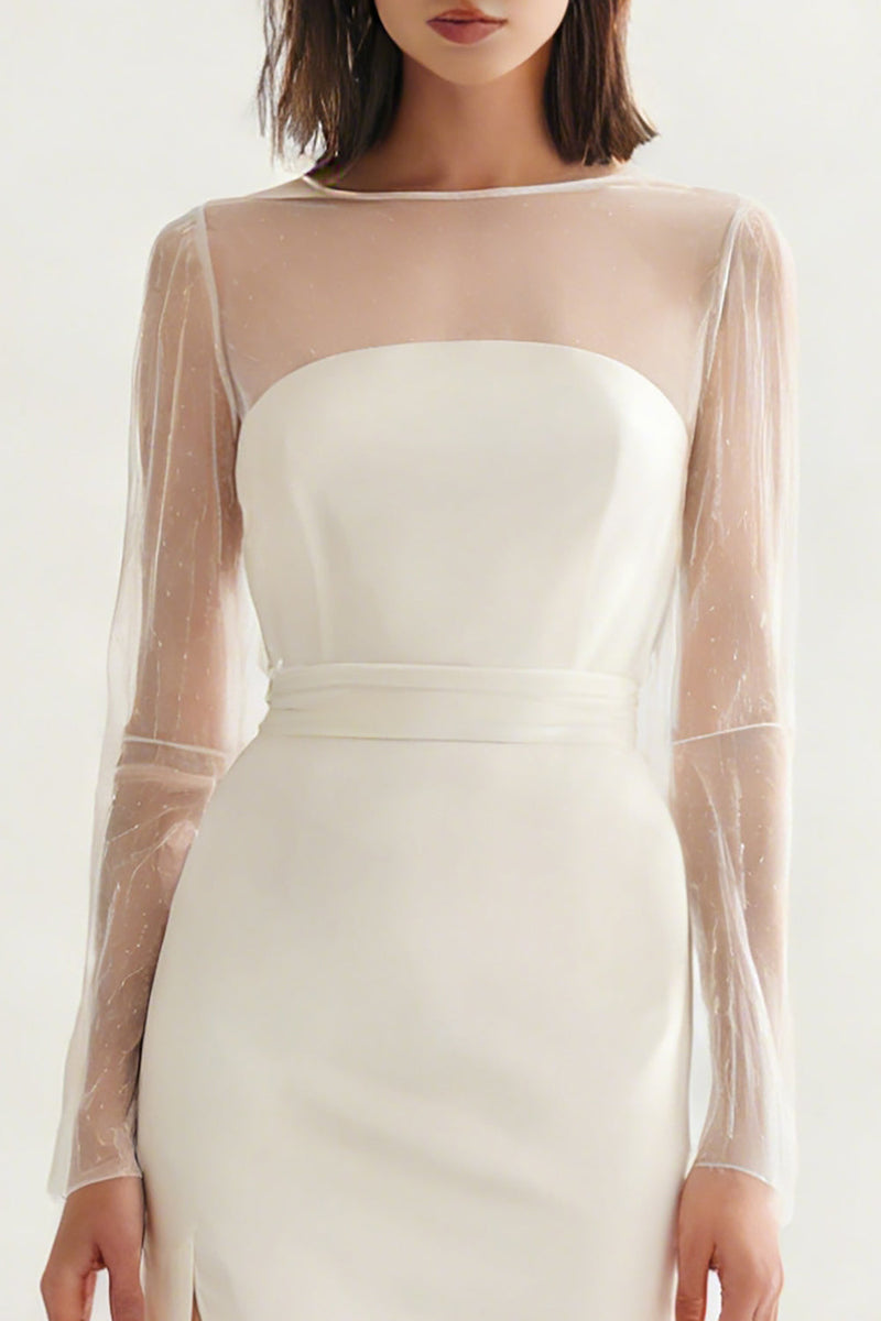 Load image into Gallery viewer, Ivory Bateau Neck Satin Midi Engagement Dress with Slit