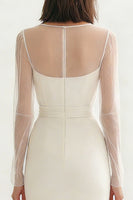 Load image into Gallery viewer, Ivory Bateau Neck Satin Midi Engagement Dress with Slit