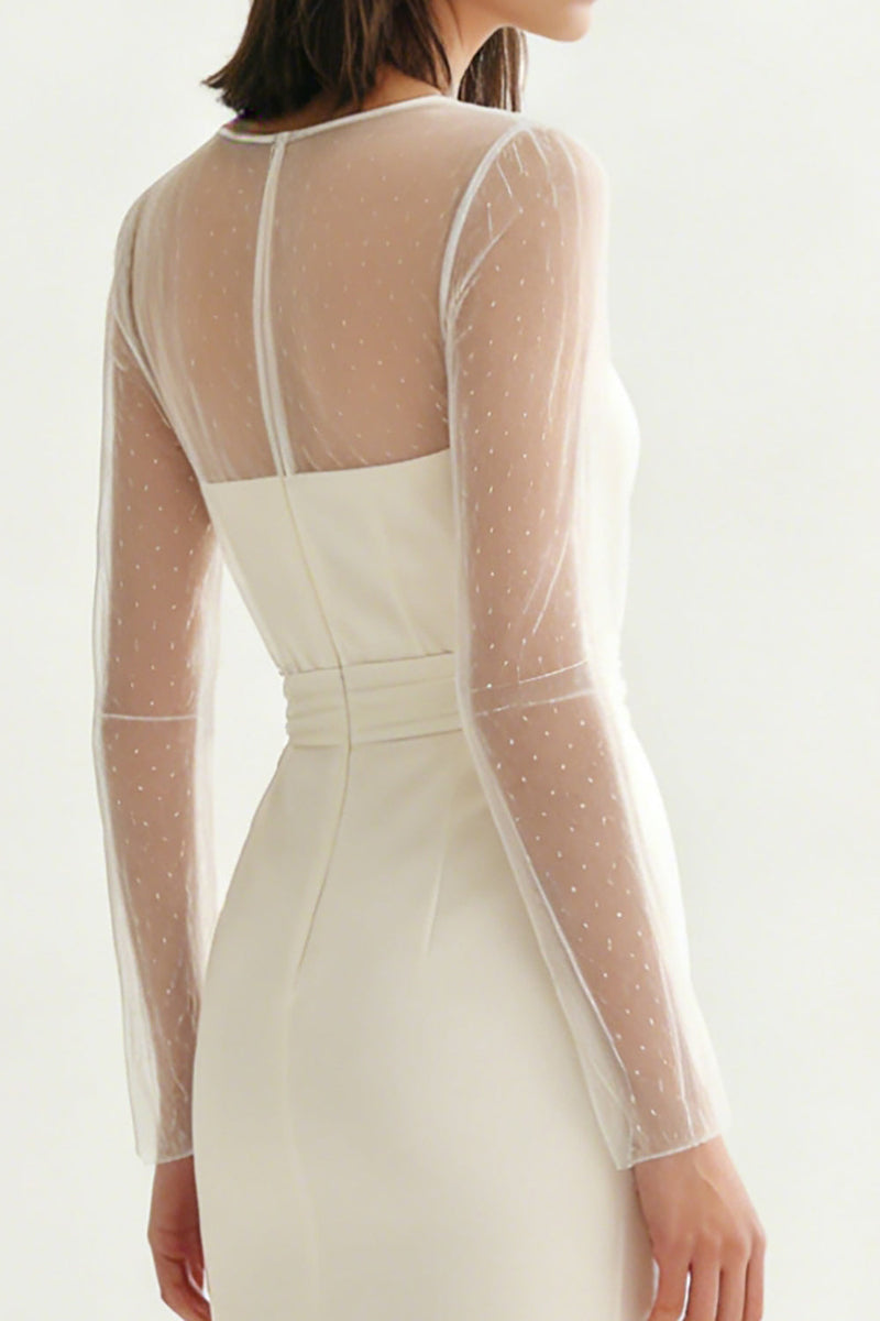 Load image into Gallery viewer, Ivory Bateau Neck Satin Midi Engagement Dress with Slit