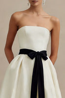 Load image into Gallery viewer, Ivory A Line Satin Long Strapless Engagement Dress with Bow