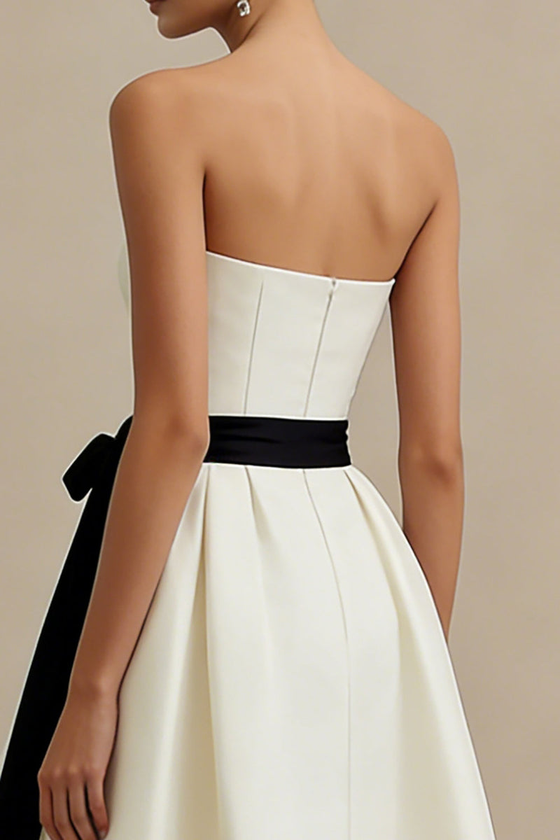 Load image into Gallery viewer, Ivory A Line Satin Long Strapless Engagement Dress with Bow