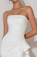 Load image into Gallery viewer, Strapless White Asymmetrical Ruffled Bachelorette Dress