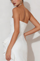 Load image into Gallery viewer, Strapless White Asymmetrical Ruffled Bachelorette Dress