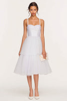 Load image into Gallery viewer, White Spaghetti Straps Tulle Midi Corset Bridal Shower Dress