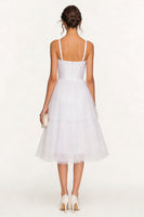 Load image into Gallery viewer, White Spaghetti Straps Tulle Midi Corset Bridal Shower Dress