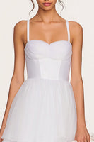 Load image into Gallery viewer, White Spaghetti Straps Tulle Midi Corset Bridal Shower Dress