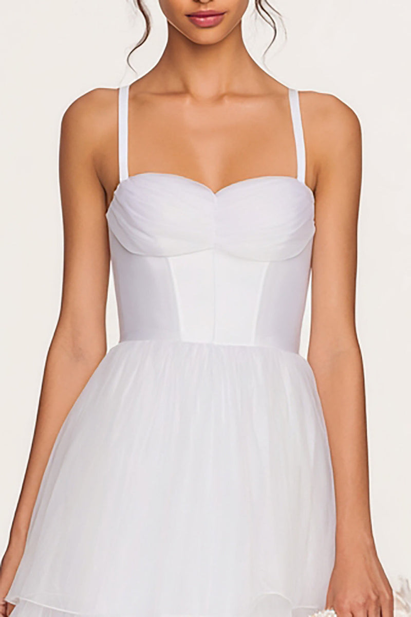 Load image into Gallery viewer, White Spaghetti Straps Tulle Midi Corset Bridal Shower Dress