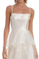 Load image into Gallery viewer, Organza Ivory Spaghetti Straps Ruffled Long Engagement Dress
