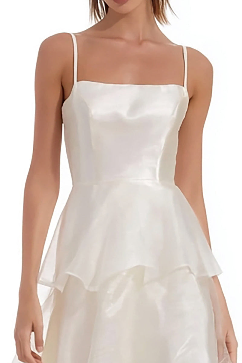 Load image into Gallery viewer, Organza Ivory Spaghetti Straps Ruffled Long Engagement Dress