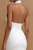 Load image into Gallery viewer, White Bodycon Cross V Neck Midi Engagement Dress with Keyhole