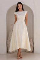 Load image into Gallery viewer, Ivory Satin Bateau Neck A Line Long Engagement Dress