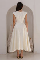Load image into Gallery viewer, Ivory Satin Bateau Neck A Line Long Engagement Dress