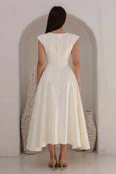 Ivory Satin Bateau Neck A Line Long Engagement Dress