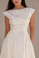 Load image into Gallery viewer, Ivory Satin Bateau Neck A Line Long Engagement Dress