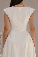 Load image into Gallery viewer, Ivory Satin Bateau Neck A Line Long Engagement Dress
